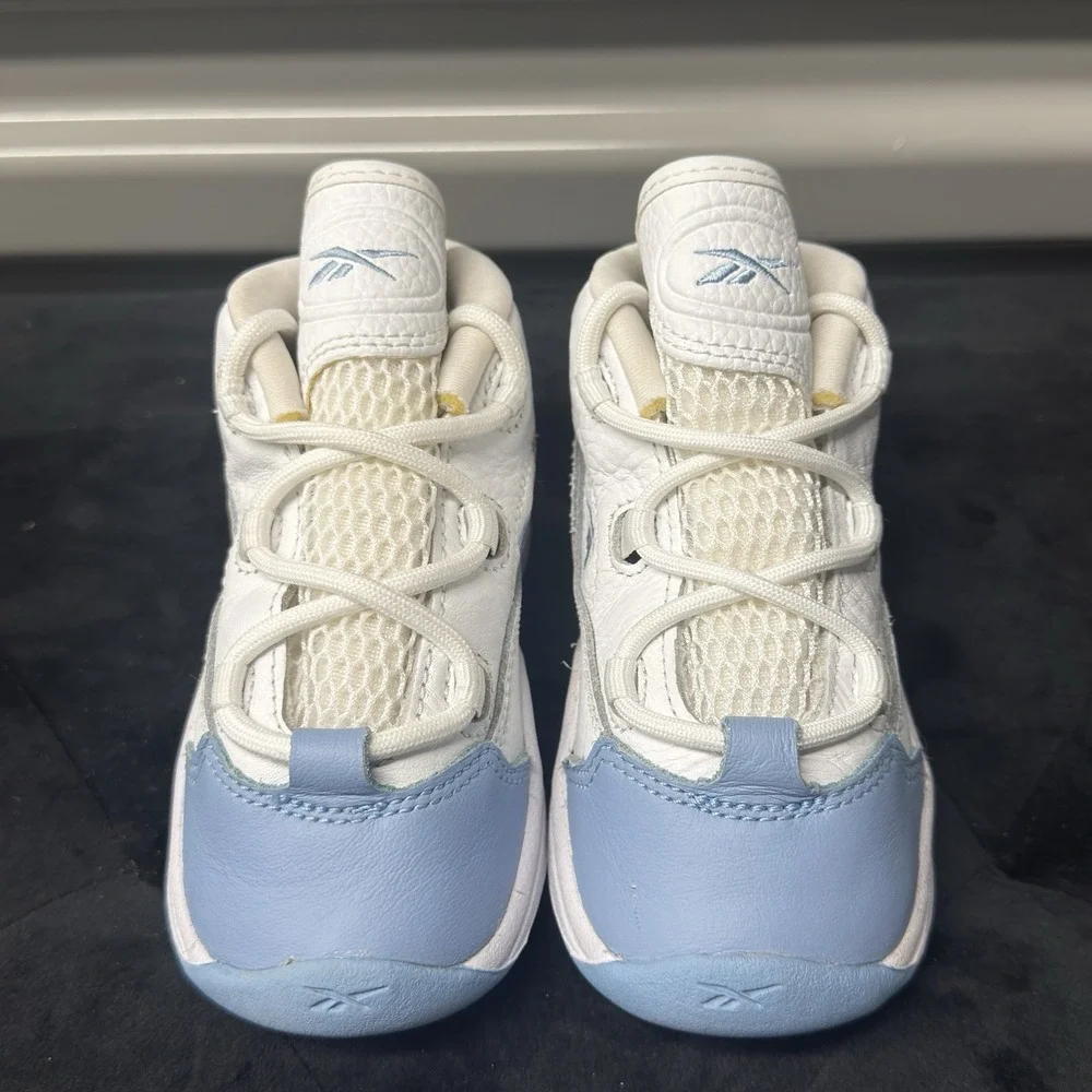 Size 8C - Reebok Question Mid Denver Nuggets Retro White Baby Blue InfantsHR106
